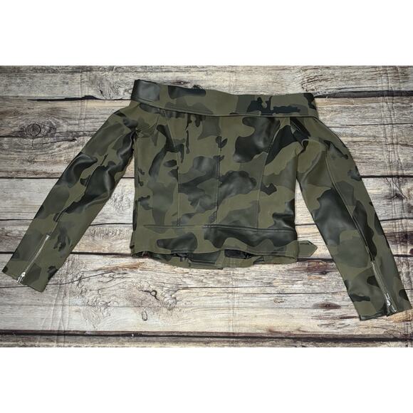 Denim 4 US Women's Off the Shoulder Camouflage Moto Jacket Size Small Camo - Picture 6 of 6